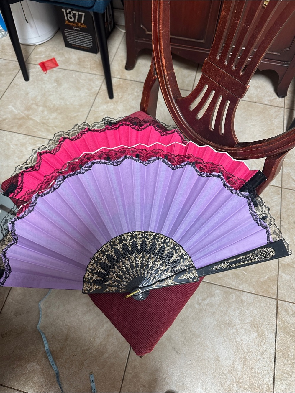 Spanish Hand Fan with Black Lace lot of 3